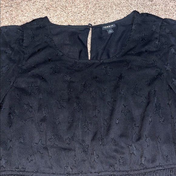 Torrid Sheer Stars Smocked Waist Crinkle Chiffon Sheer Puff Sleeve Black 2X - Picture 5 of 10